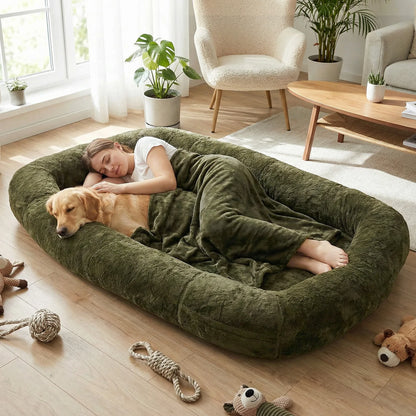 Human Dog Bed 71x47x12in Washable Extra Large Comfortable Pet Bed with Soft Blanket for Sleeping