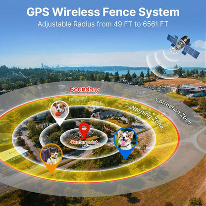 GPS Wireless Dog Fence System, Circular Electric Fence for Dogs | Adjustable Range from 49 to 6561 ft