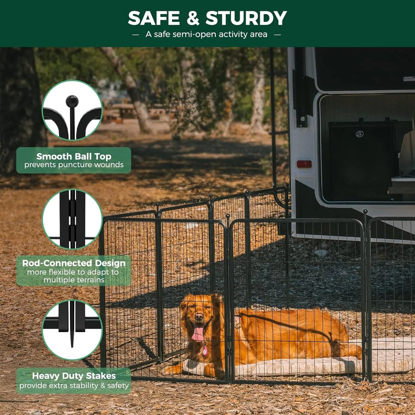 Outdoor dog game fence, suitable for indoor, courtyard, RV camping, 45 inch 16 panel, suitable for large dogs