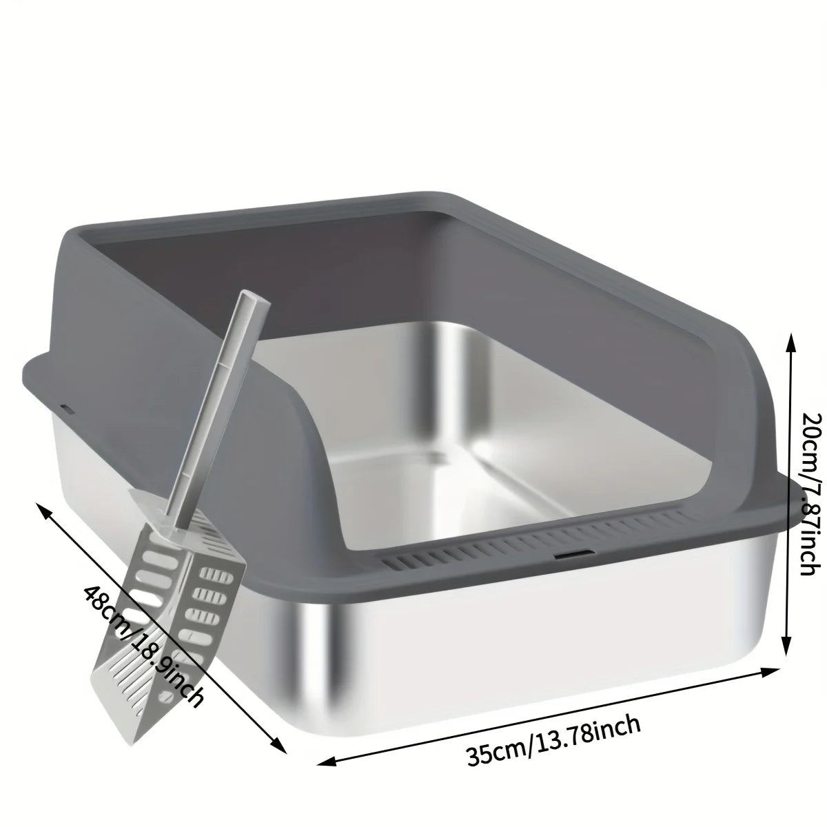 Stainless Steel for cat Litter Box, Medium And Large Litter Box For Cats With Scoop, Metal Litter Pan Tray With High Wall Sides