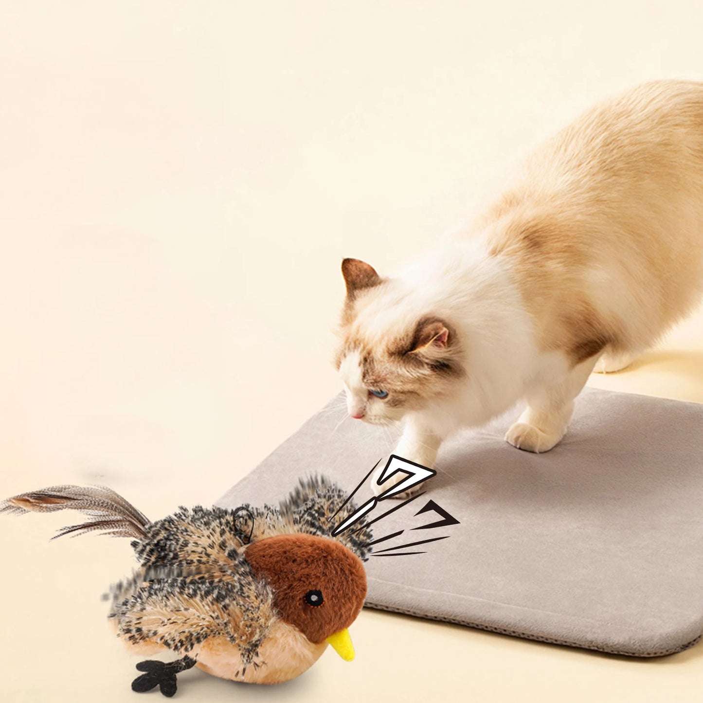 Remote Control Simulated Chirping Bird Toy Plush Interactive Bird Cat Feather Toy Melodys Chaser