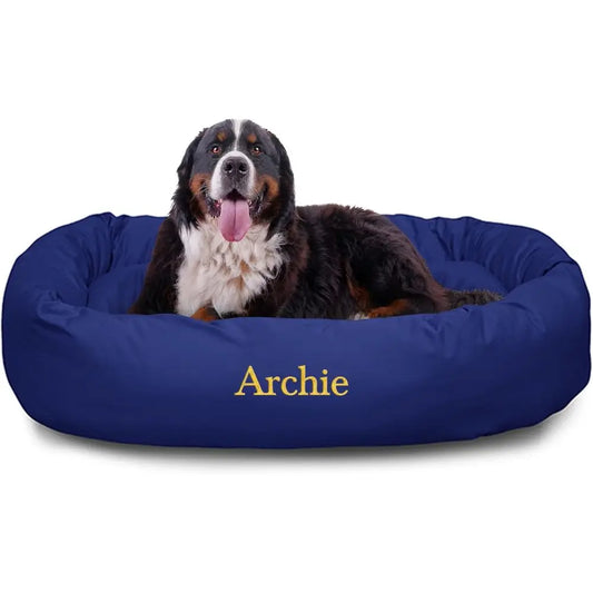 X-Large Blue 52 Inch Washable Donut Dog Bed with Spine Support and Cozy Round Design