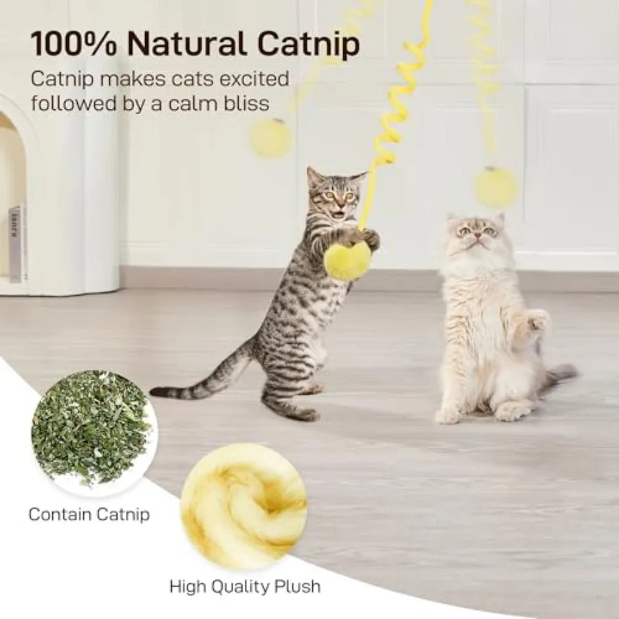 Hanging Fluffy Cat Catnip Ball Toys 3 Pcs with Bell, Interactive Cat Teaser Retractable Toys Indoor Kitten Play Chase Exercise