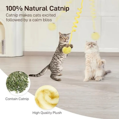 Hanging Fluffy Cat Catnip Ball Toys 3 Pcs with Bell, Interactive Cat Teaser Retractable Toys Indoor Kitten Play Chase Exercise