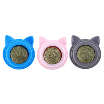 Rotatable Cat Cleaning Toy Self-Adhesive Catnip Energy Ball with Transparent Cover