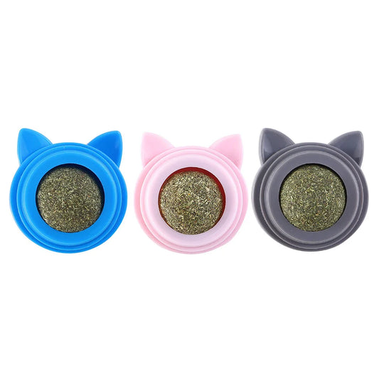 Rotatable Cat Cleaning Toy Self-Adhesive Catnip Energy Ball with Transparent Cover