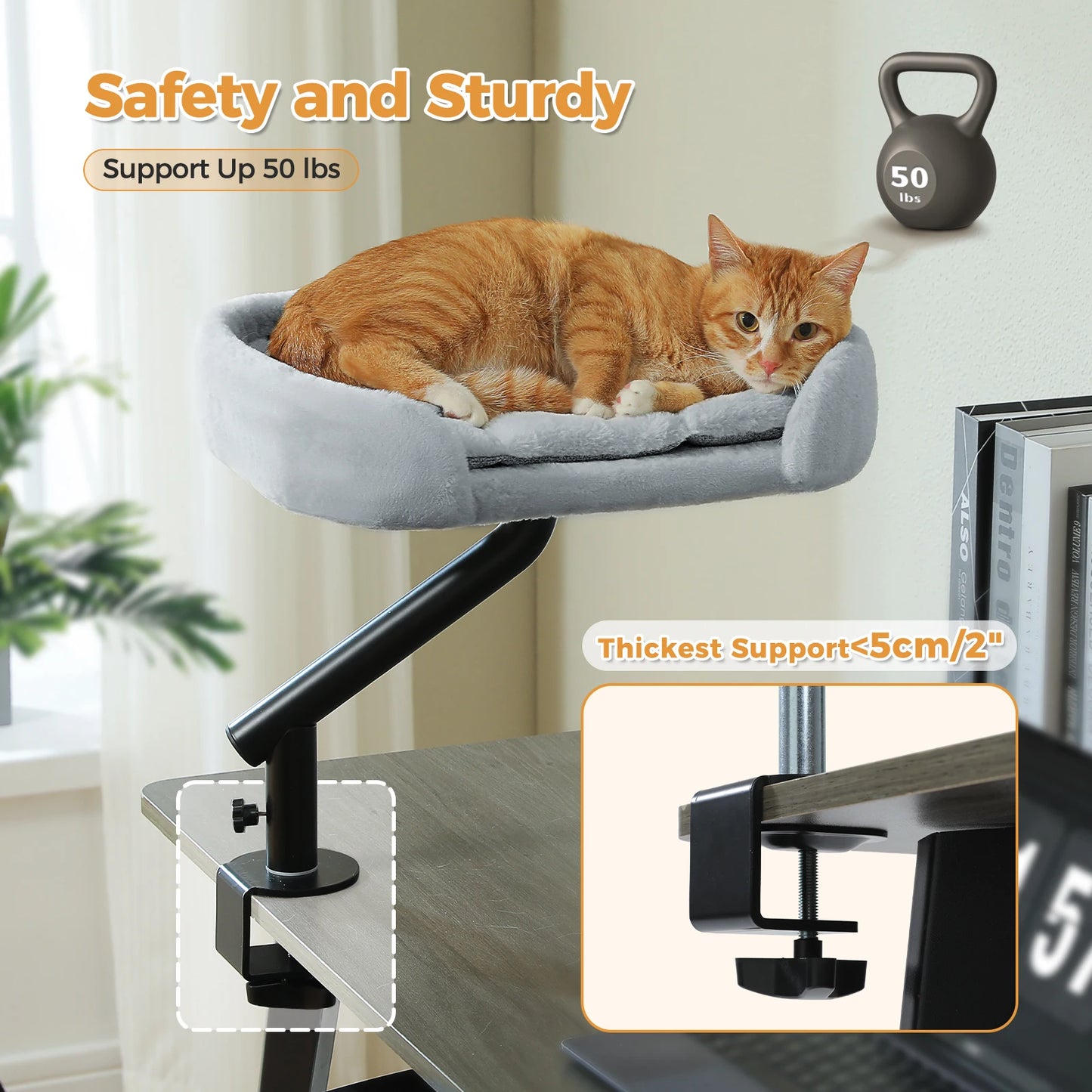 Cat Desk Bed, 360° Rotatable Cat Bed Stand for Indoor Cats, Adjustable Cat Basket, Cats Hammock for Table,
