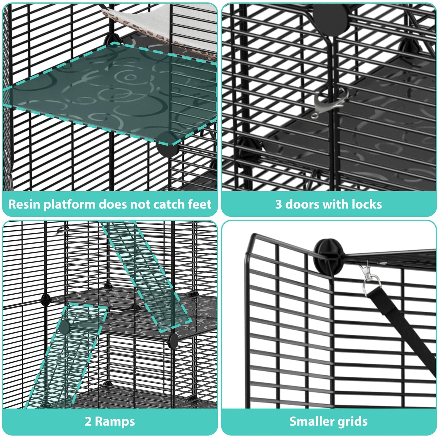 3-Tier Cat Cage Indoor Cat Enclosures DIY Detachable Metal Cat Kennel w/Hammock