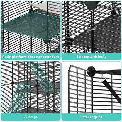3-Tier Cat Cage Indoor Cat Enclosures DIY Detachable Metal Cat Kennel w/Hammock