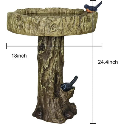 24.4” H Fibre Reinforced Concrete Outdoor Garden Bird Bath with Birds, Woodland Tree Trunk Decoration Yard Statue