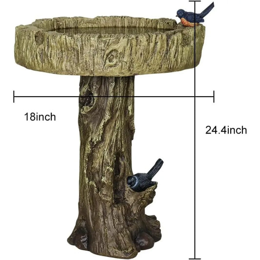 24.4” H Fibre Reinforced Concrete Outdoor Garden Bird Bath with Birds, Woodland Tree Trunk Decoration Yard Statue