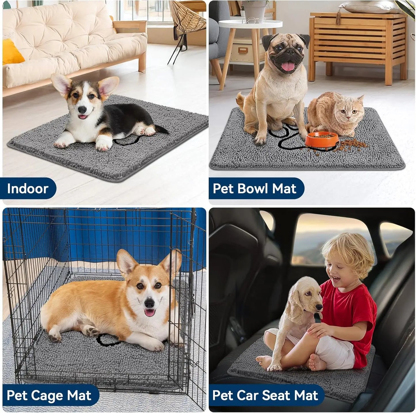 Super Absorbent Dog Door Mat, 30"x20" Anti Slip Mat for Muddy Paws, Washable Pet Rug for Dirty Paws