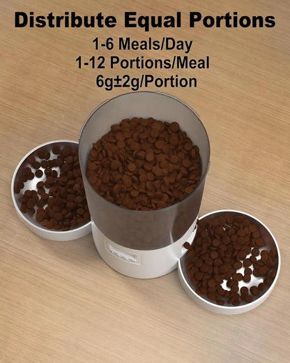 Automatic Cat Feeder with Double Bowls, 4.2L Dry Food Dispenser, Programmable Portion Control, Dual Power Supply