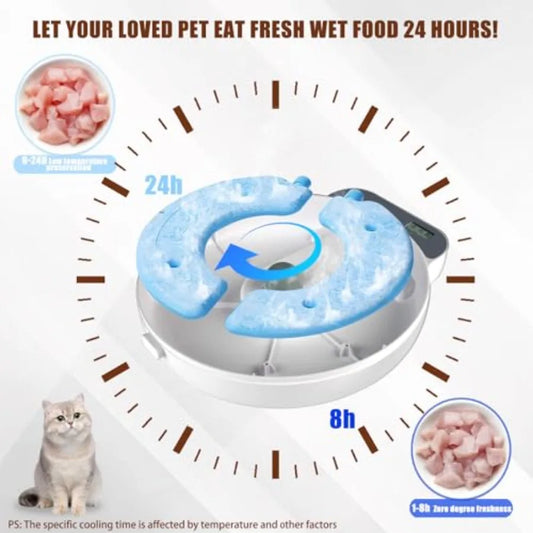 Automatic Wet Food Cat Dog Feeder Auto Refrigerated Wet Foods 4 Meal Timed Fresh Foods Dispenser with 2 Ice Pa