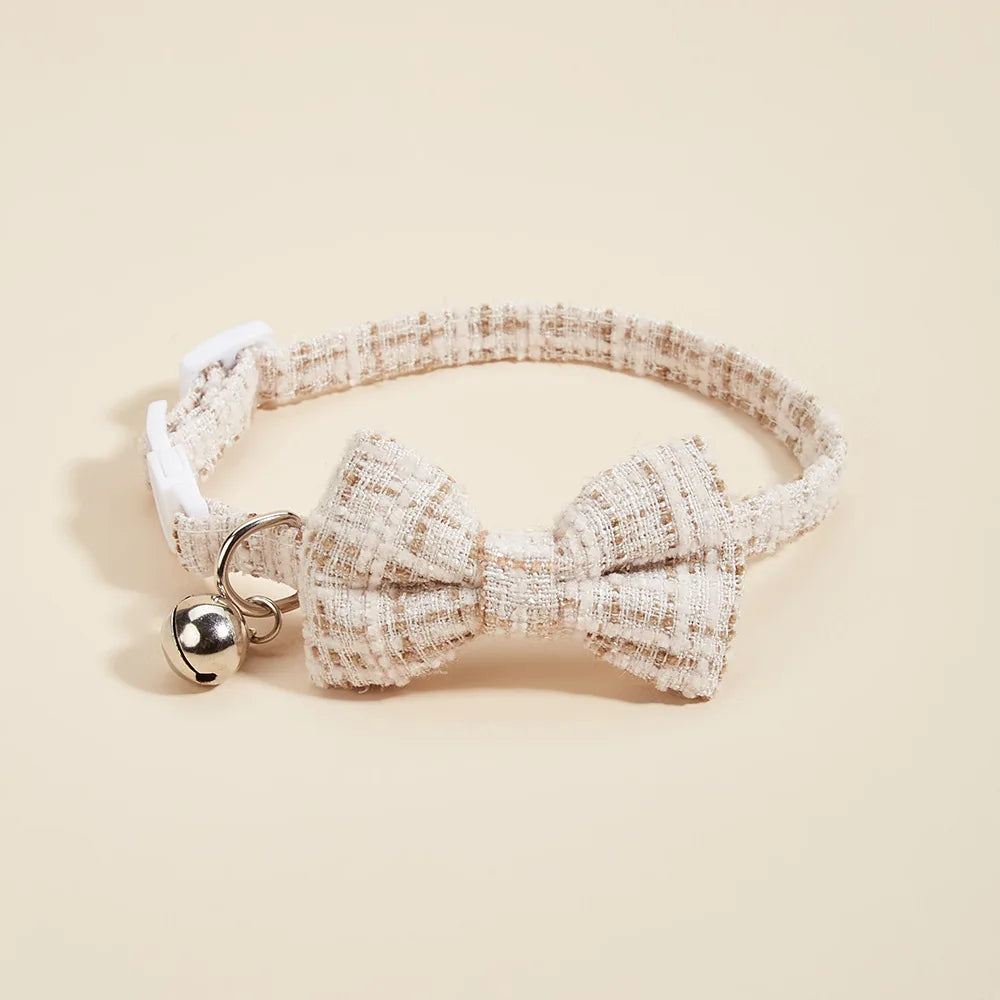 Bow Cat Collar Adjustable Pet Bow Tie Collar with Safety Buckle and Bell Decoration Suitable for Kittens & Puppies