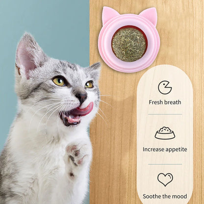 Rotatable Cat Cleaning Toy Self-Adhesive Catnip Energy Ball with Transparent Cover