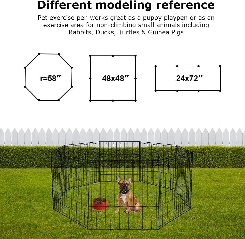 24 Tall Dog Playpen Crate Fence Pet Kennel Play Pen Exercise Cage -8 Panel Black
