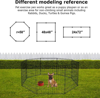 24 Tall Dog Playpen Crate Fence Pet Kennel Play Pen Exercise Cage -8 Panel Black