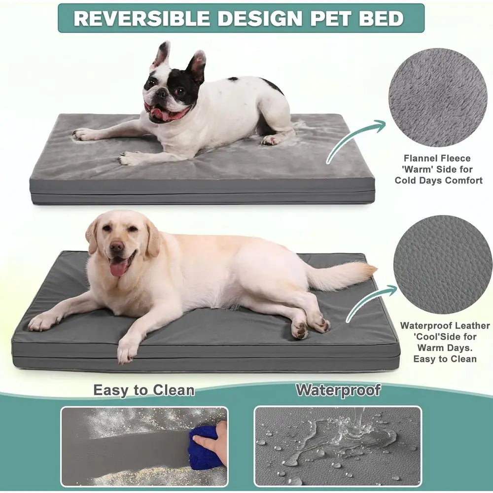 Waterproo Outdoor Dog Bed Large Medium Sized Dogs, Washable Crate Pad 35 inch, oam Orthopedic Pet Beds with Removable Cover,Durable.