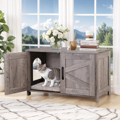 Cat Litter Box Enclosure Litter Box Furniture Hidden Wood Litter Cabinet Greige