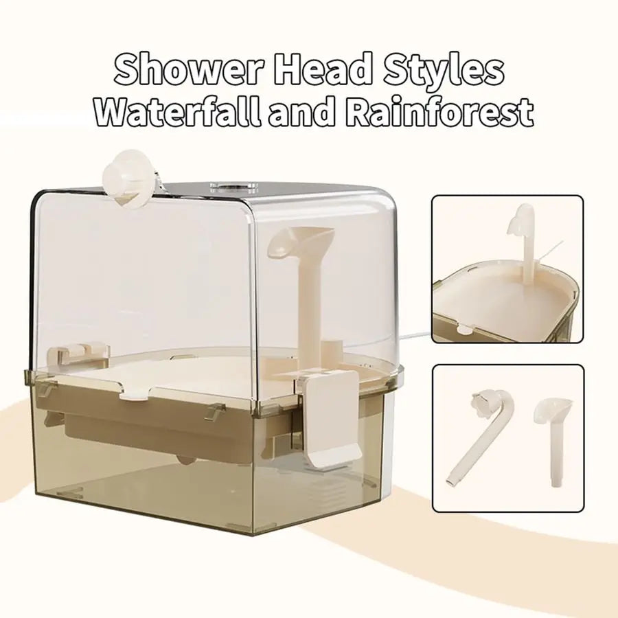 Bird Baths for Cage Indoor Parakeet Bath with Pump, Bird Shower with 2 Modes Running Water,