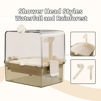 Bird Baths for Cage Indoor Parakeet Bath with Pump, Bird Shower with 2 Modes Running Water,