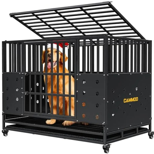 48'' Heavy Duty Dog Crate for Large Dogs, Upgraded Chew-Proof Panels, Comfort-Widened Floor Panel, Dog Kennel Indoor, Adjustabl