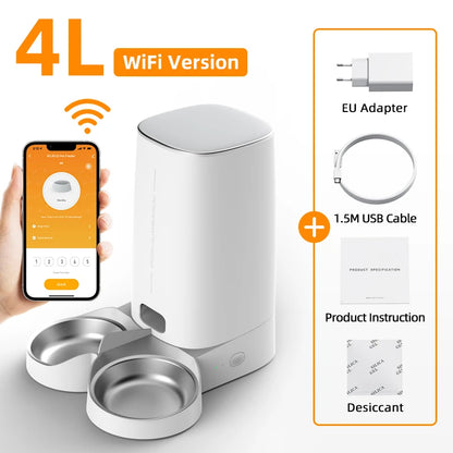 ROJECO Automatic Cat Feeder Pet Smart Cat Food Kibble Dispenser Remote Control Auto WiFi Double Feeder
