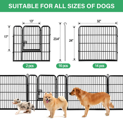 Dog Playpen 16 Panel Foldable Metal Pet Exercise Pen 24 Inch Outdoor Yard Camping Puppy Containment Fence Portable Pet