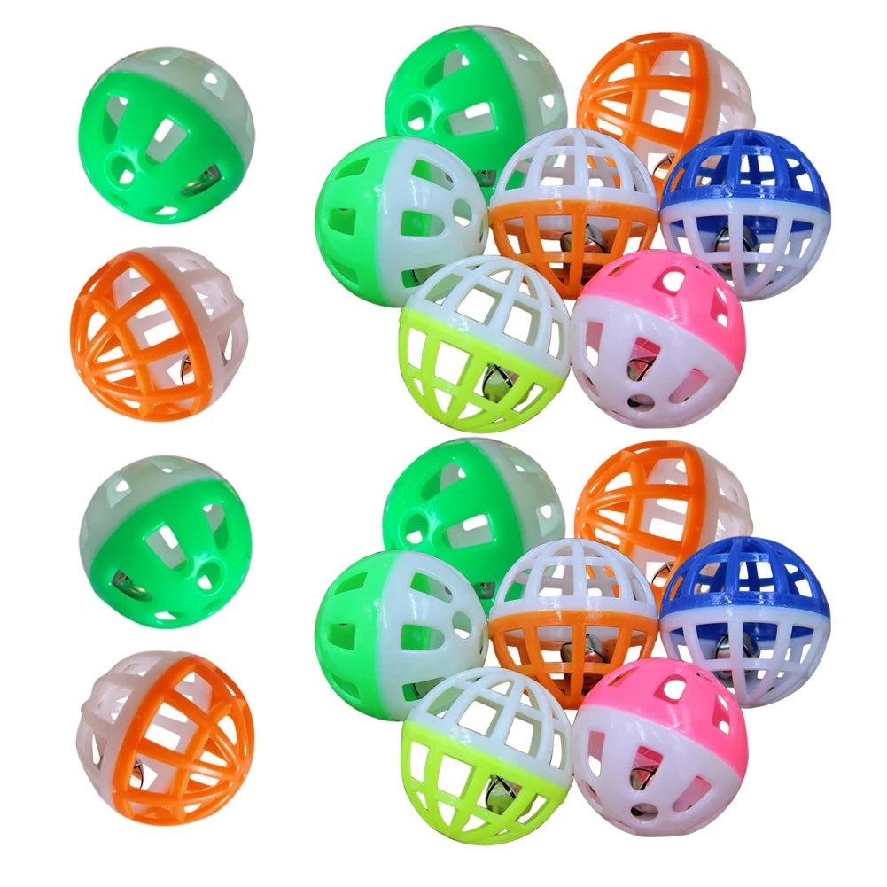 18Pcs Cat Toy Balls with Bell Cat Jingle Balls Toys Plastic Kitten Rattle Toy Kitten Chase