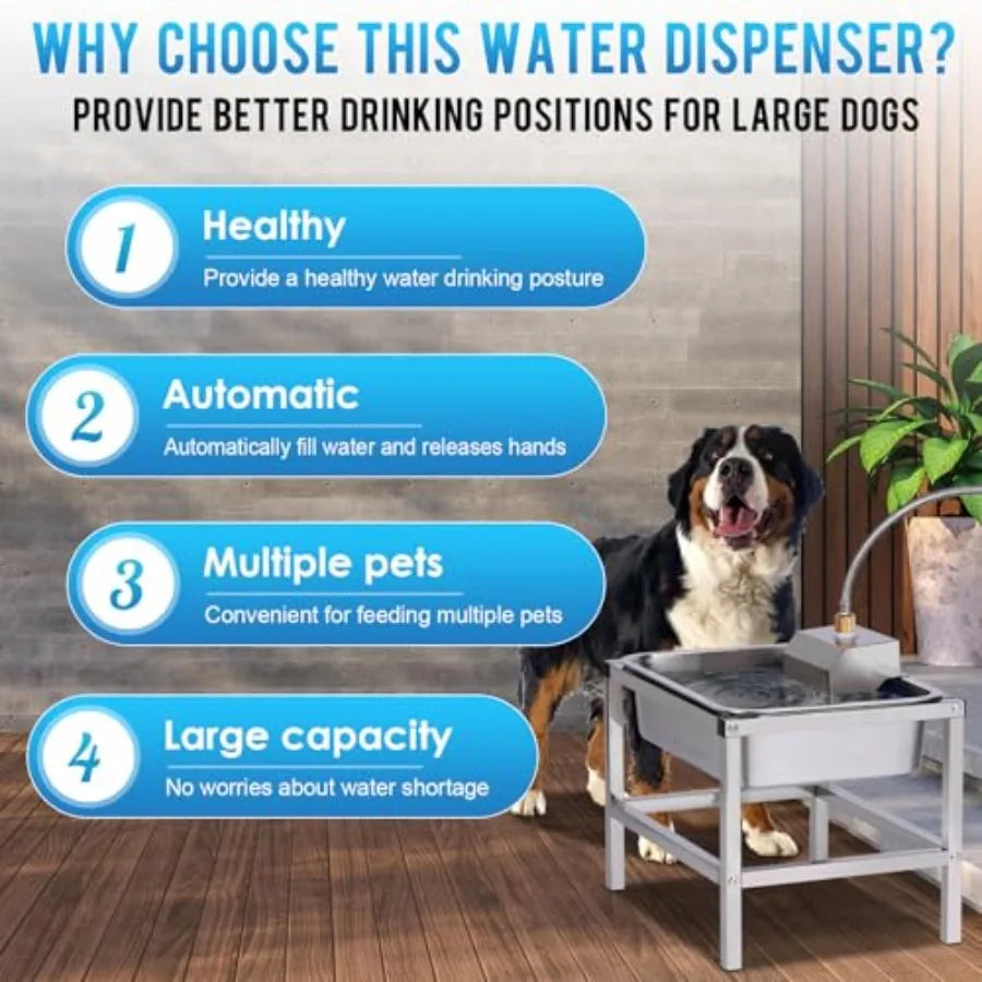 3Gal Automatic Dog Water Bowl Dispenser for Large Dogs Outdoor Elevated Dog Water Bowl with Stand Stainless Steel Pet Waterer w