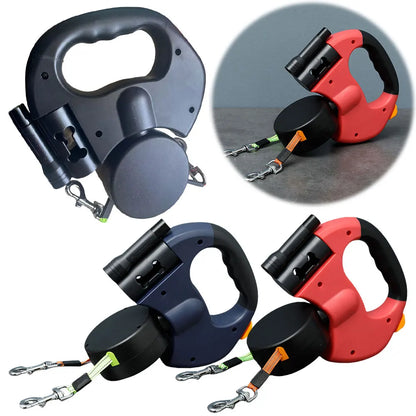 Double Headed Dog Leash Traction Rope with LED Light Retractable Dog Leash for Small Medium Dogs