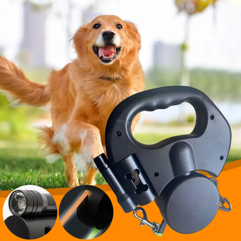 Double Headed Dog Leash Traction Rope with LED Light Retractable Dog Leash for Small Medium Dogs