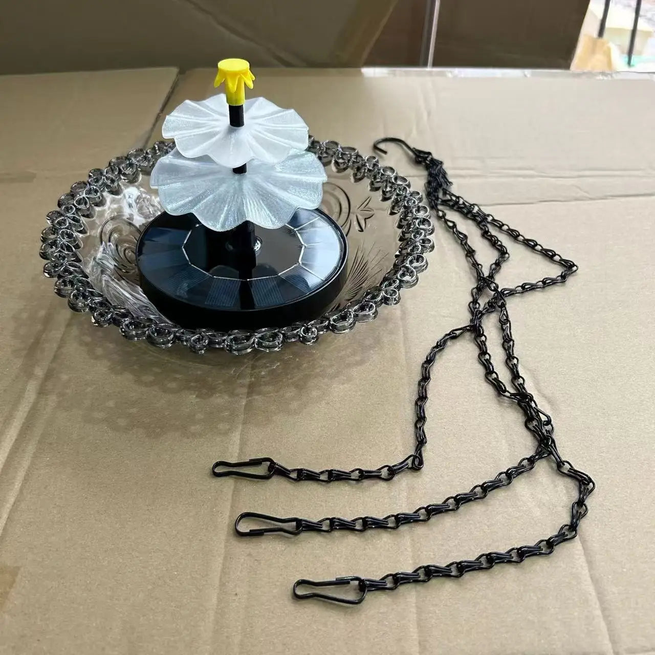 Bird Feeder Hanging Bird Bath with Fountain Outdoor Bird Drinking Tray with Hook for Garden Backyard Yard Patio Wildlife Feeder