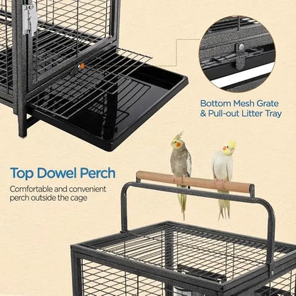 Small Bird Carrier Travel Cage, Parakeet Cage with Tray and Handle