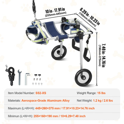 SucceBuy 2 Wheels Dog Wheelchair for Back Legs Pet Wheelchair Dog Cart/Wheelchair for Disabled Paralysis Hind Limb Weak Pet