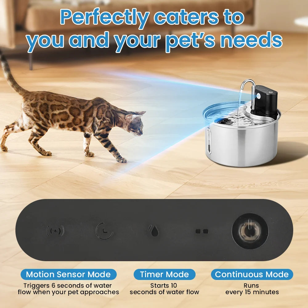 3.5L Stainless Steel Cat Sensor Water Fountain Wireless Smart Automatic Pet Water Dispenser For Cat Dog