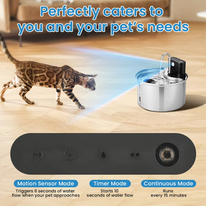 3.5L Stainless Steel Cat Sensor Water Fountain Wireless Smart Automatic Pet Water Dispenser For Cat Dog