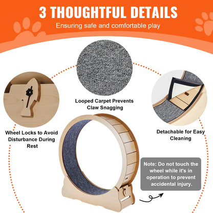 SucceBuy Wooden Cat Exercise Wheel with Detachable Carpet& Cat Teaser