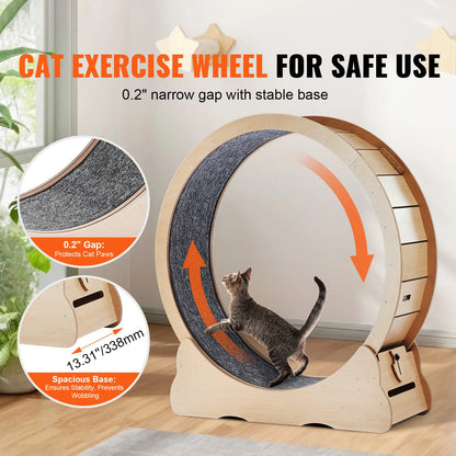 SucceBuy Wooden Cat Exercise Wheel with Detachable Carpet& Cat Teaser