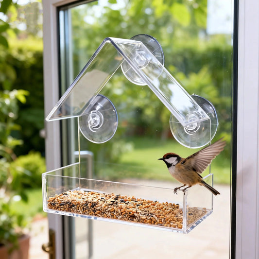 Acrylic Bird Feeder Clear Window Outside with Suction Cup for Garden Outdoor Backyard Wildlife Birding