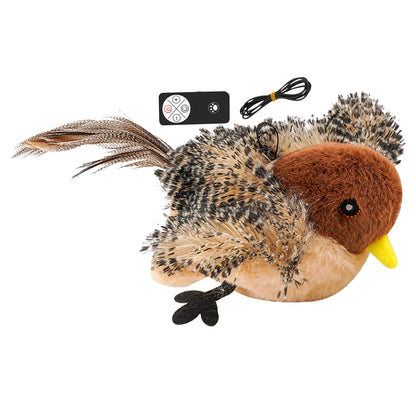 Remote Control Simulated Chirping Bird Toy Plush Interactive Bird Cat Feather Toy Melodys Chaser