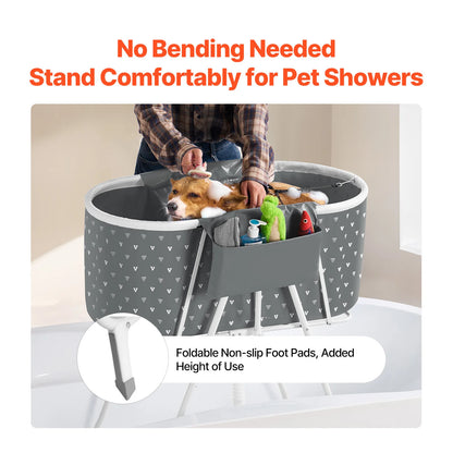 VEVOR Foldable Dog Bathtub Elevated Grey/Light Blue Shower Station for Small & Medium Pets
