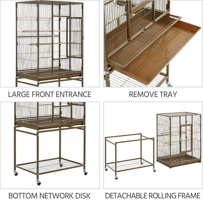 Wrought Iron Standing Large Parrot Parakeet Flight Bird Cage with Stand for Small Parrot Cockatiel Sun Parakeet, Customized