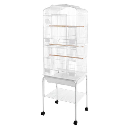 Large Bird Cage with Stand & Wheels, 47x37x137cm Flight Cage for Cockatiels Parrots Finches with Lockable Door (White/Black))