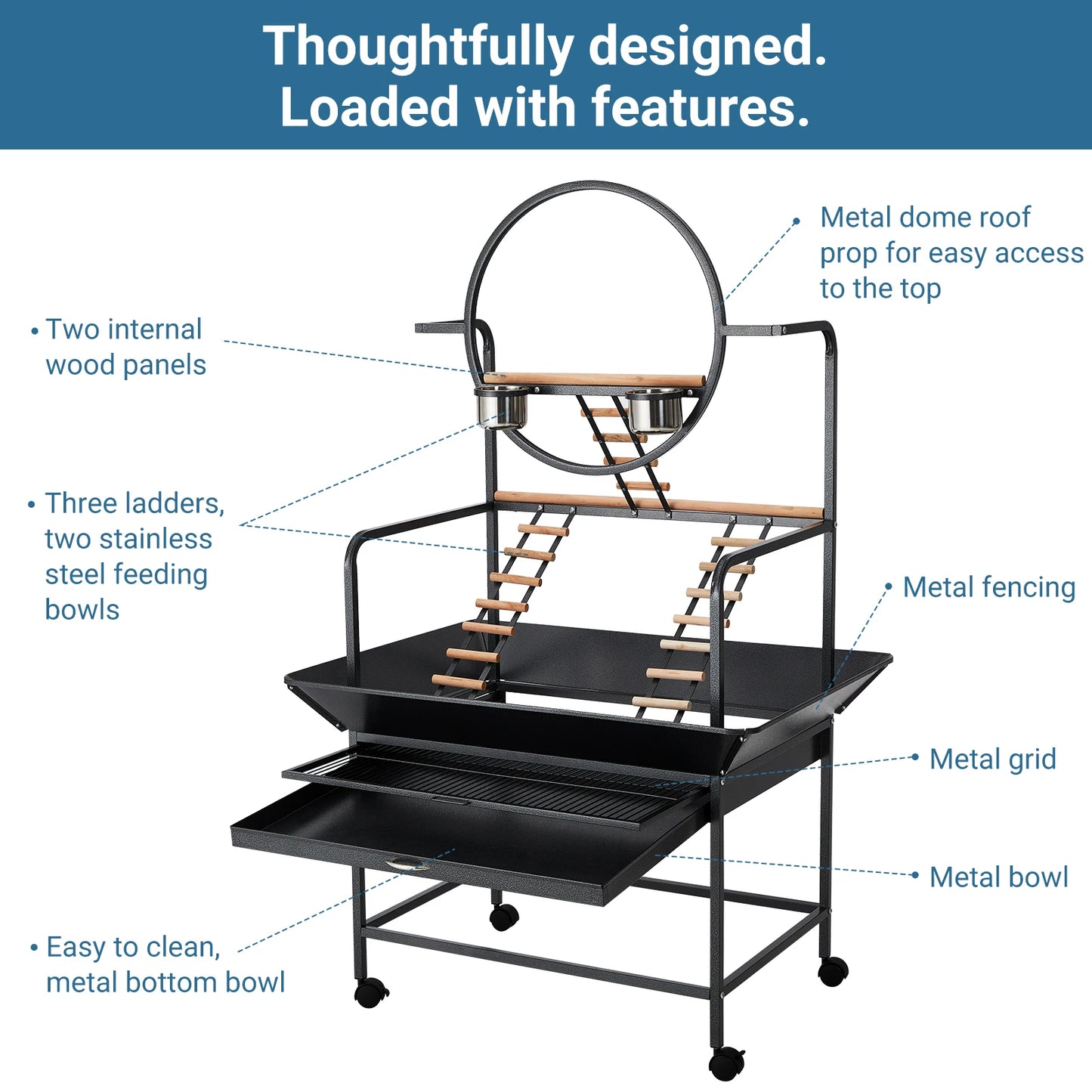 Extra Large Bird Cage with Rolling Stand Spacious Wrought Iron Parakeet Cage Playstand for Parrots Cockatiels Conures Lovebirds