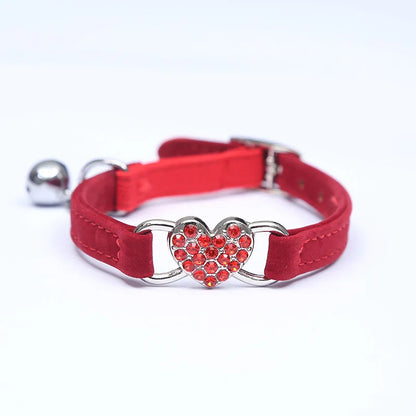 Heart Charm and Bell Cat Collar Safety Elastic Adjustable with Soft Velvet Material 8 Colors Pet Product Small Dog Collar