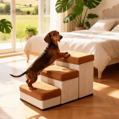 3-Tier Collapsible Dog Stair With Non-Slip Surface, Pet Ramp For Small To Extra Small Dog Breeds-Great For High Beds And Couches