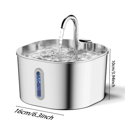 ZYFeeder 2.2L Automatic Cat Water Fountain Square Stainless Steel Dog Water Fountain with window（No 5V 1A Plug）