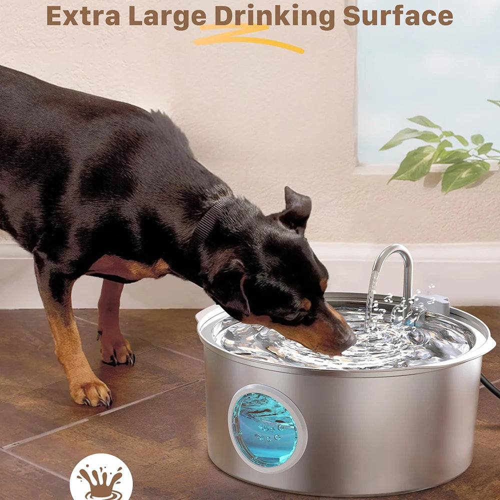 7L/236oz Large Capacity Pet Water Fountain 304 Stainless Steel Cat Water Fountain Ultra Quiet Pet Water Dispenser for Cats Dogs Automatic Drinking Bowl with Filter 24/7 Fresh Filtered Water Bowl（No 5V 1A Plug）
